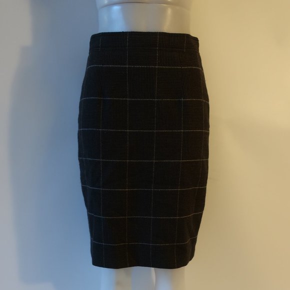 Womens Laurel Dark Navy Blue Taupe Wool Tweed Pencil Skirt 40 US/10 * - Picture 2 of 11